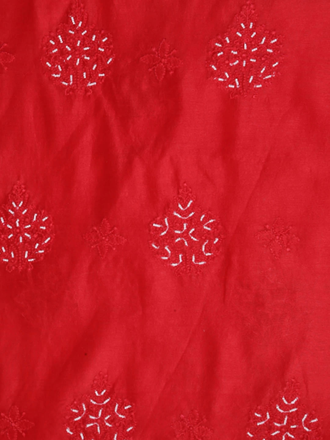 Ada Hand Embroidered Red Chanderi Lucknowi Chikankari Unstitched Kurta Dupatta Set with Pearl Work 01A299550