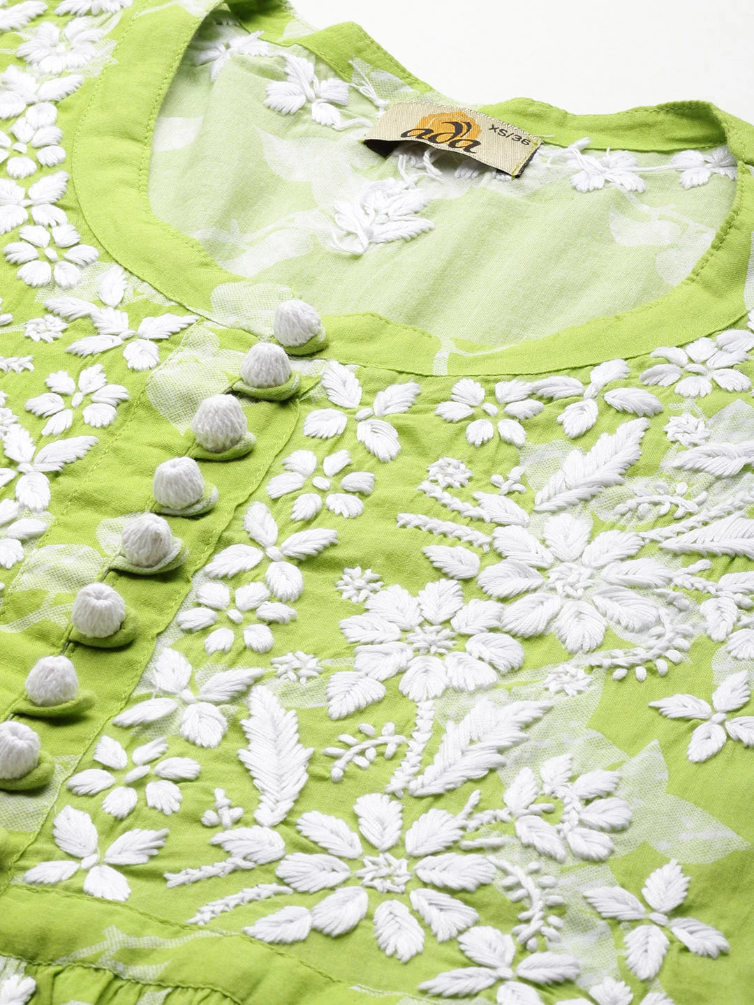 Ada Hand Embroidered Green Cotton Lucknowi Chikankari Kurti A911269
