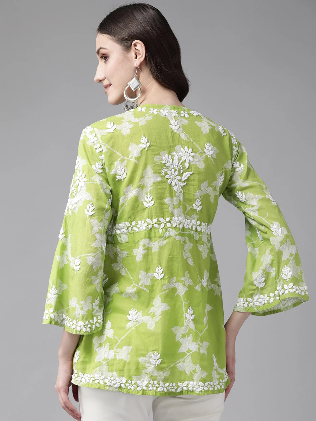 Ada Hand Embroidered Green Cotton Lucknowi Chikankari Kurti A911269