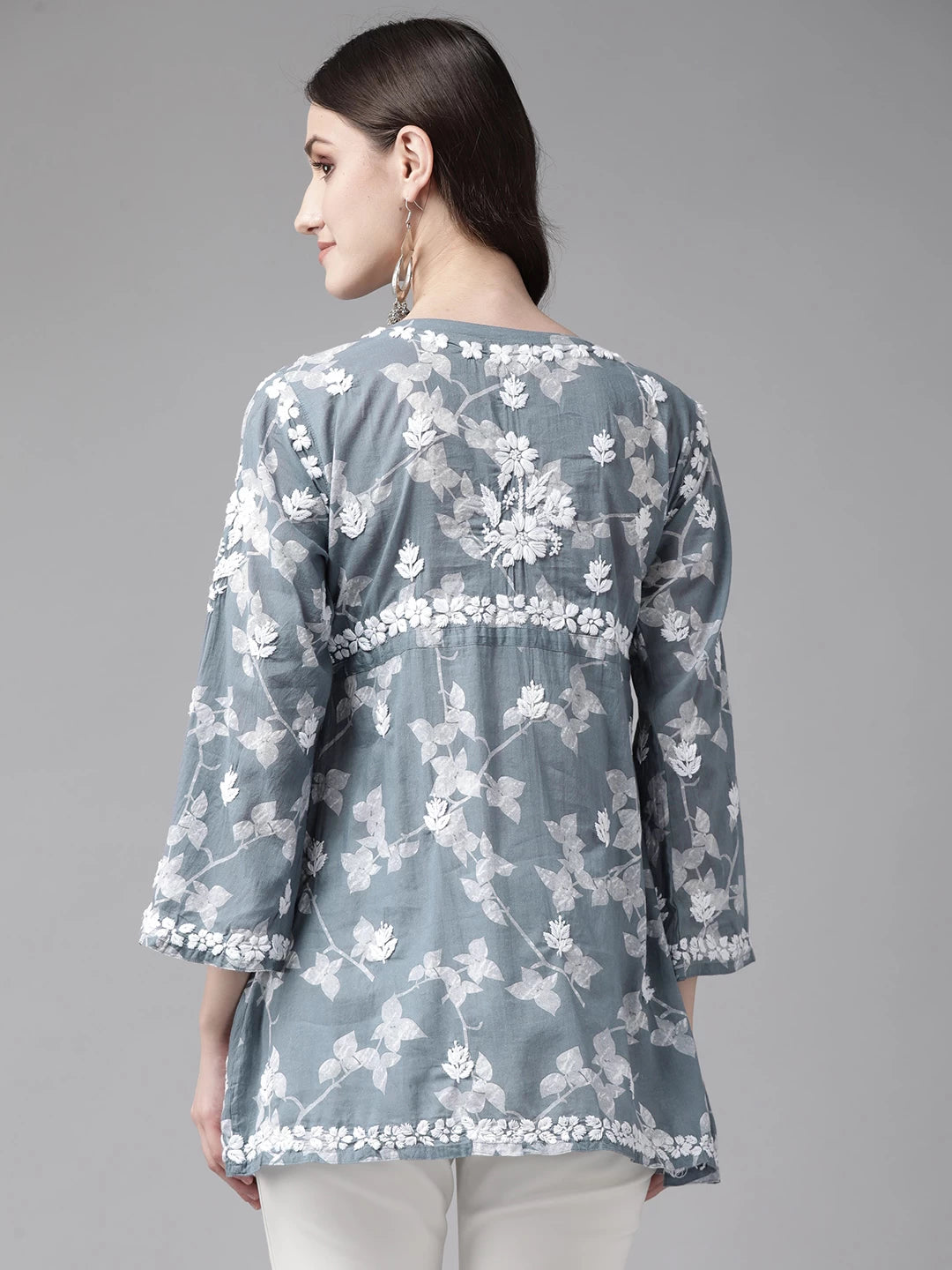 Ada Hand Embroidered Grey Cotton Lucknowi Chikankari Kurti A911265