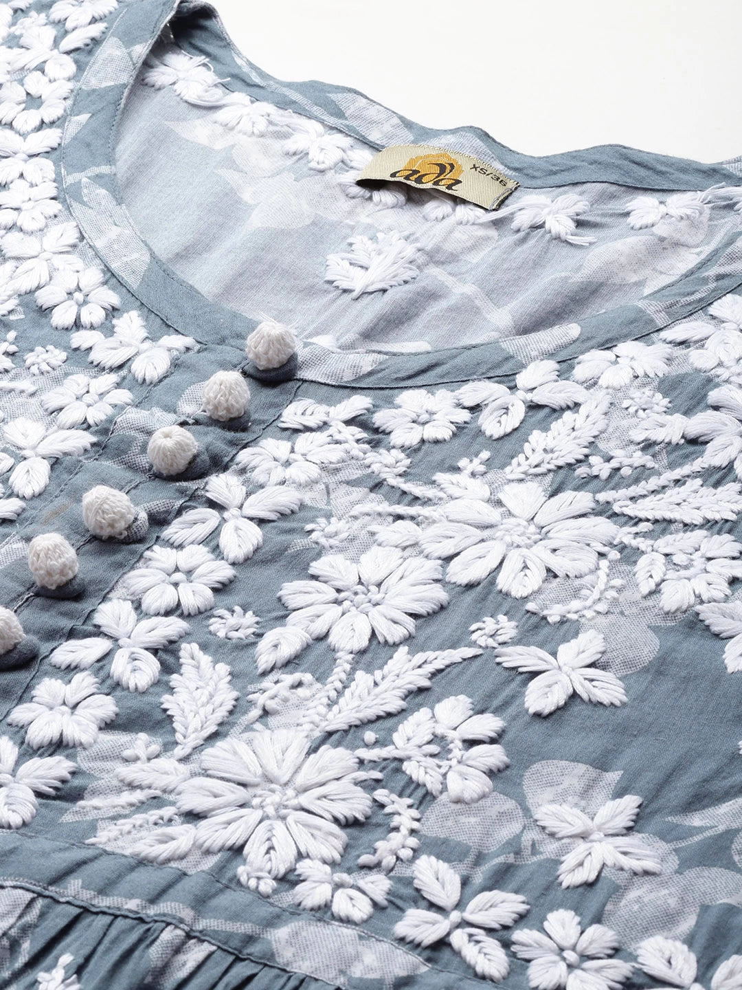 Ada Hand Embroidered Grey Cotton Lucknowi Chikankari Kurti A911265