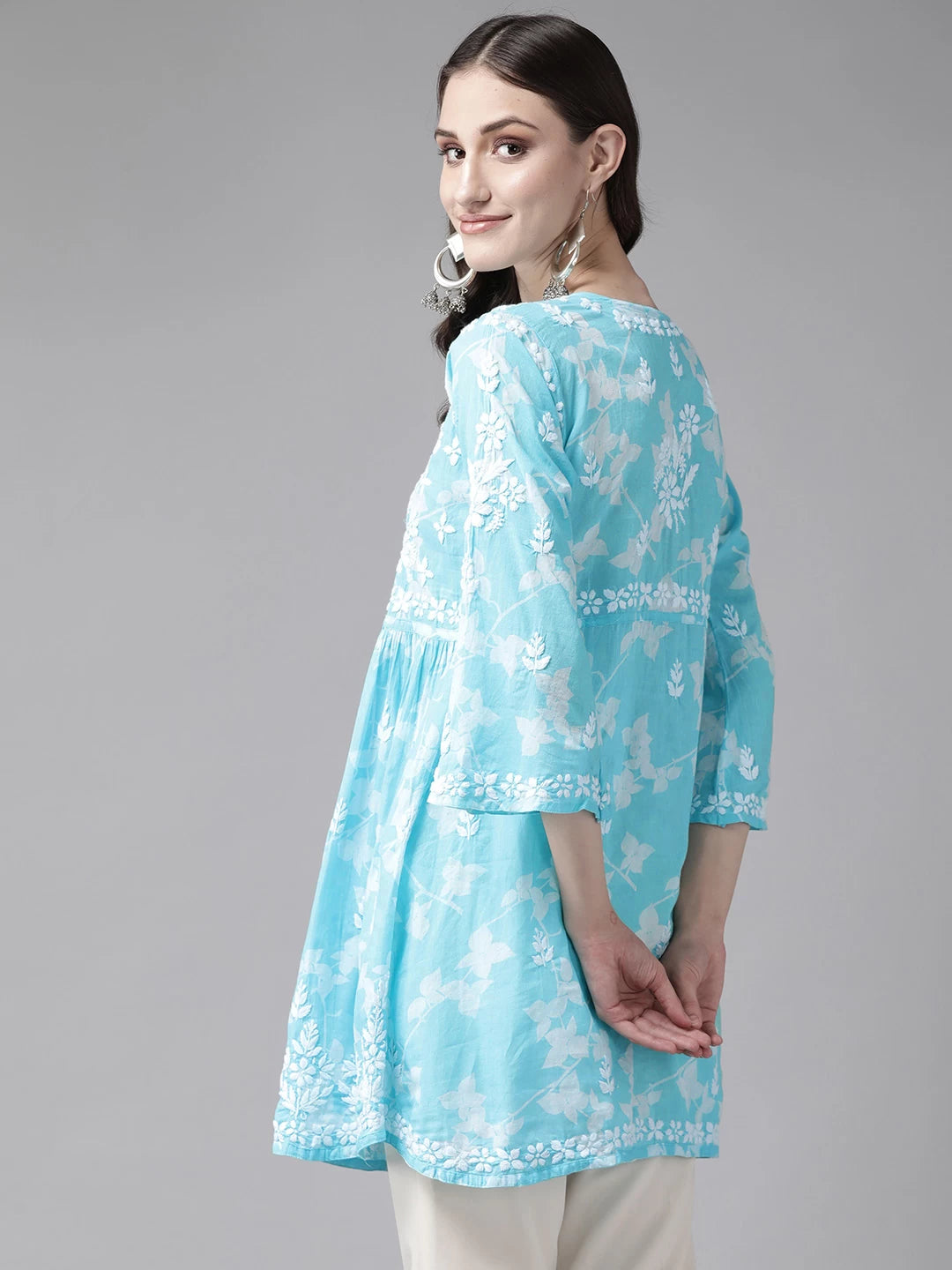 Ada Hand Embroidered Blue Cotton Lucknowi Chikankari Kurti A911268