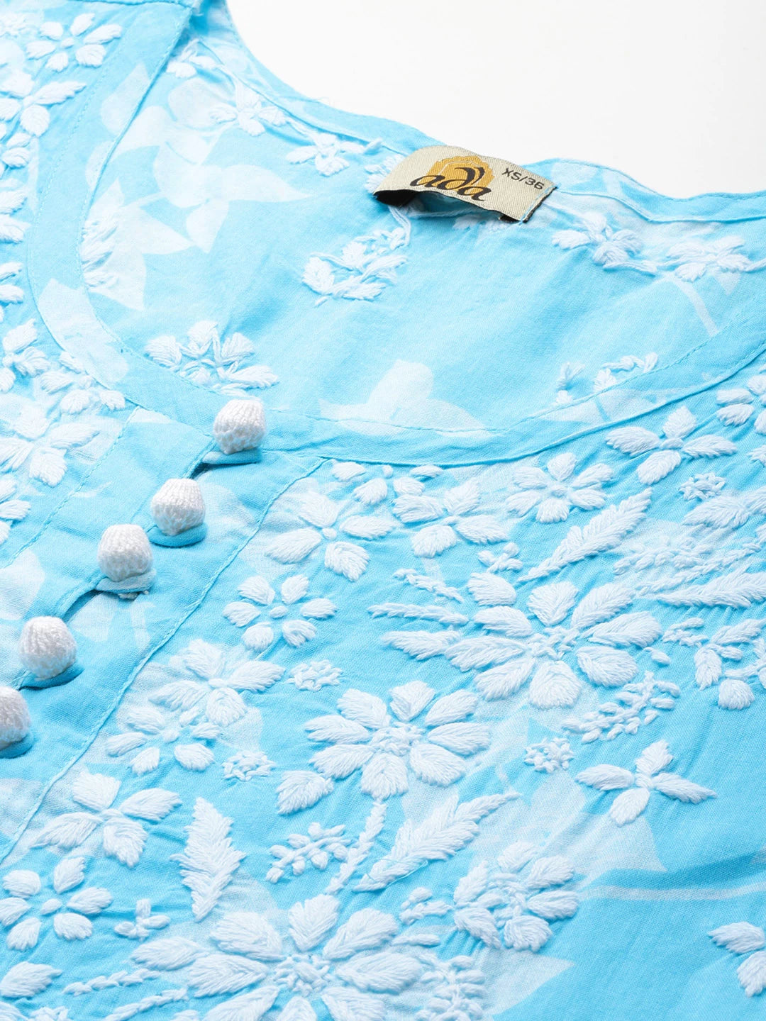 Ada Hand Embroidered Blue Cotton Lucknowi Chikankari Kurti A911268