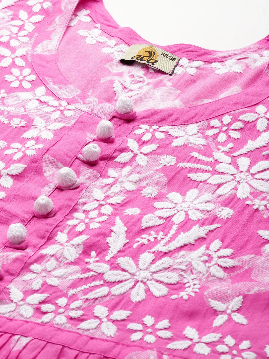 Ada Hand Embroidered Pink Cotton Lucknowi Chikankari Kurti A911266