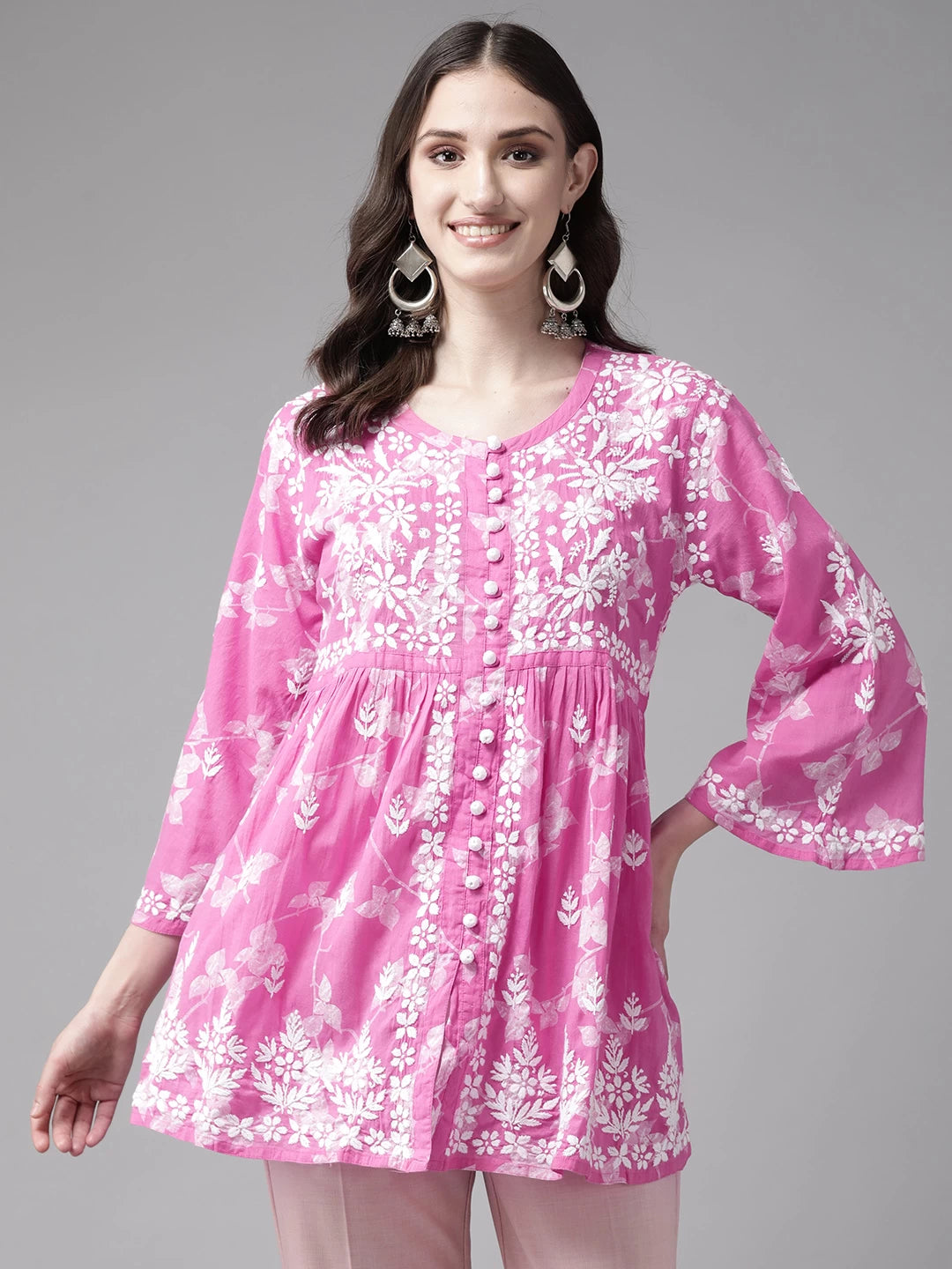 Ada Hand Embroidered Pink Cotton Lucknowi Chikankari Kurti A911266