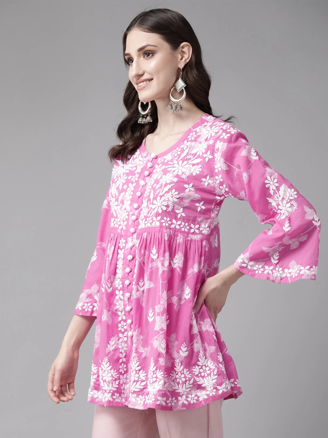 Ada Hand Embroidered Pink Cotton Lucknowi Chikankari Kurti A911266