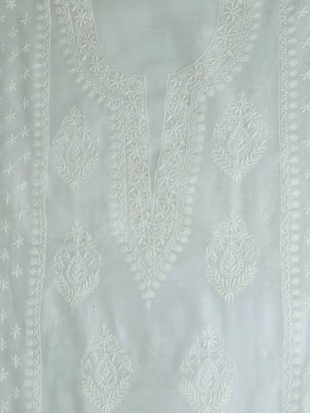 Ada Hand Embroidered Mint Green Chanderi Lucknowi Chikankari Unstitched Kurta Dupatta Set 01A245843