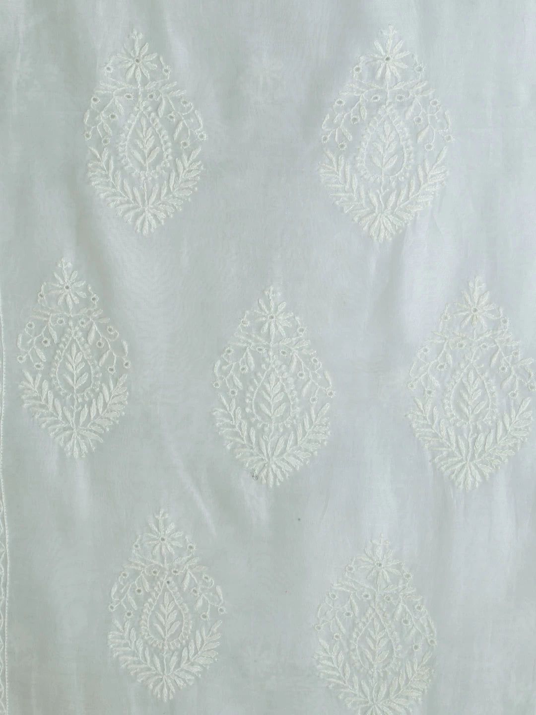 Ada Hand Embroidered Mint Green Chanderi Lucknowi Chikankari Unstitched Kurta Dupatta Set 01A245843