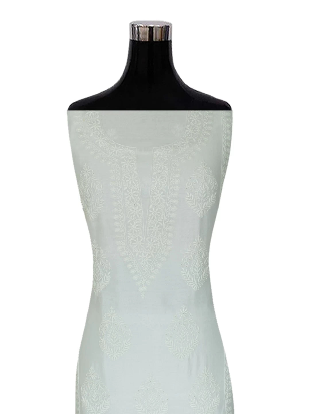 Ada Hand Embroidered Mint Green Chanderi Lucknowi Chikankari Unstitched Kurta Dupatta Set 01A245843