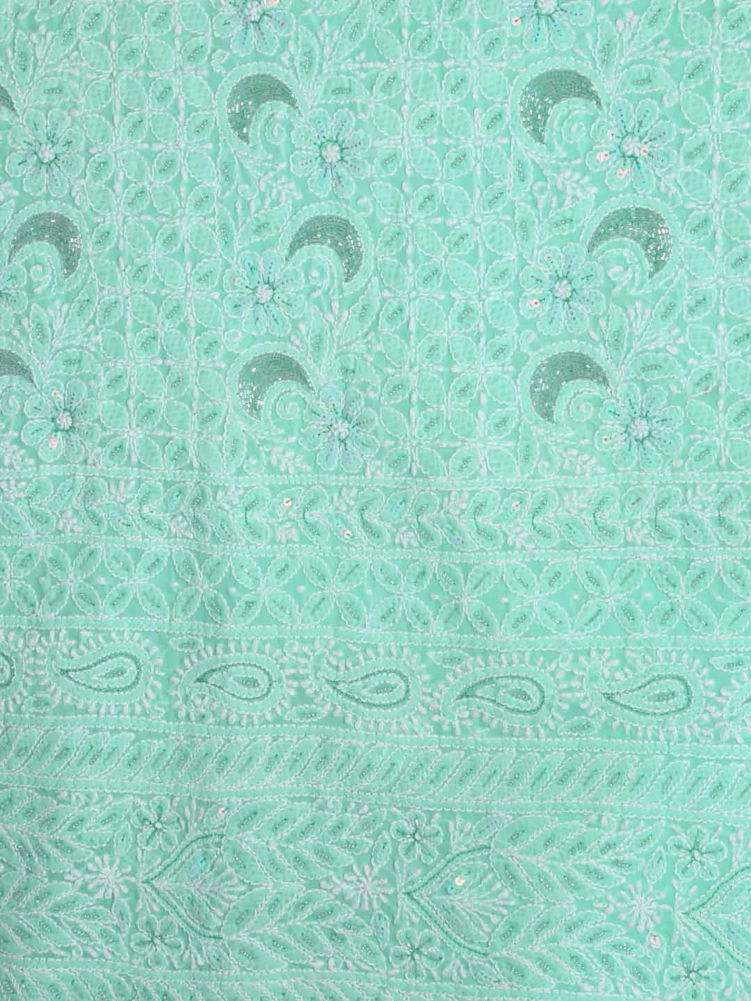Ada Hand Embroidered Sea Green Cotton Lucknowi Chikankari Unstitched Suit Piece With Cutdana Work 01A388884
