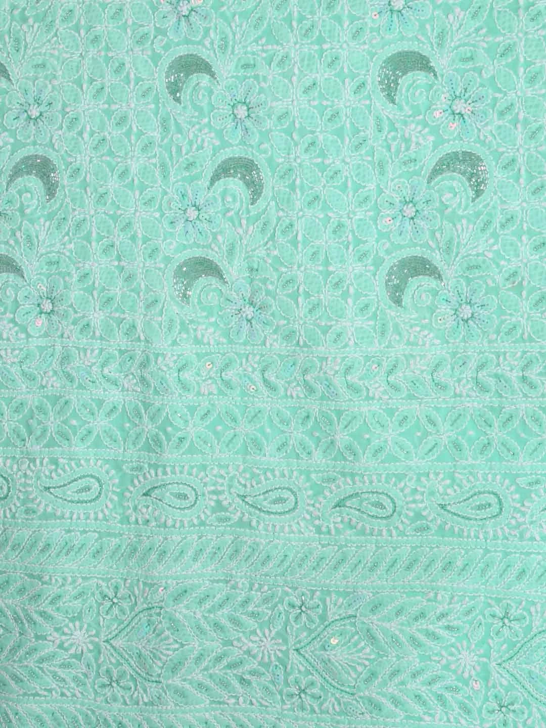 Ada Hand Embroidered Sea Green Cotton Lucknowi Chikankari Unstitched Suit Piece With Cutdana Work 01A388884