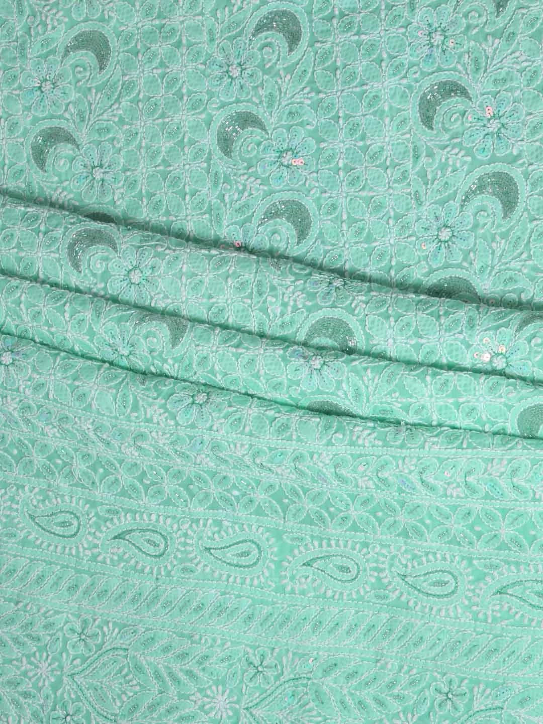 Ada Hand Embroidered Sea Green Cotton Lucknowi Chikankari Unstitched Suit Piece With Cutdana Work 01A388884