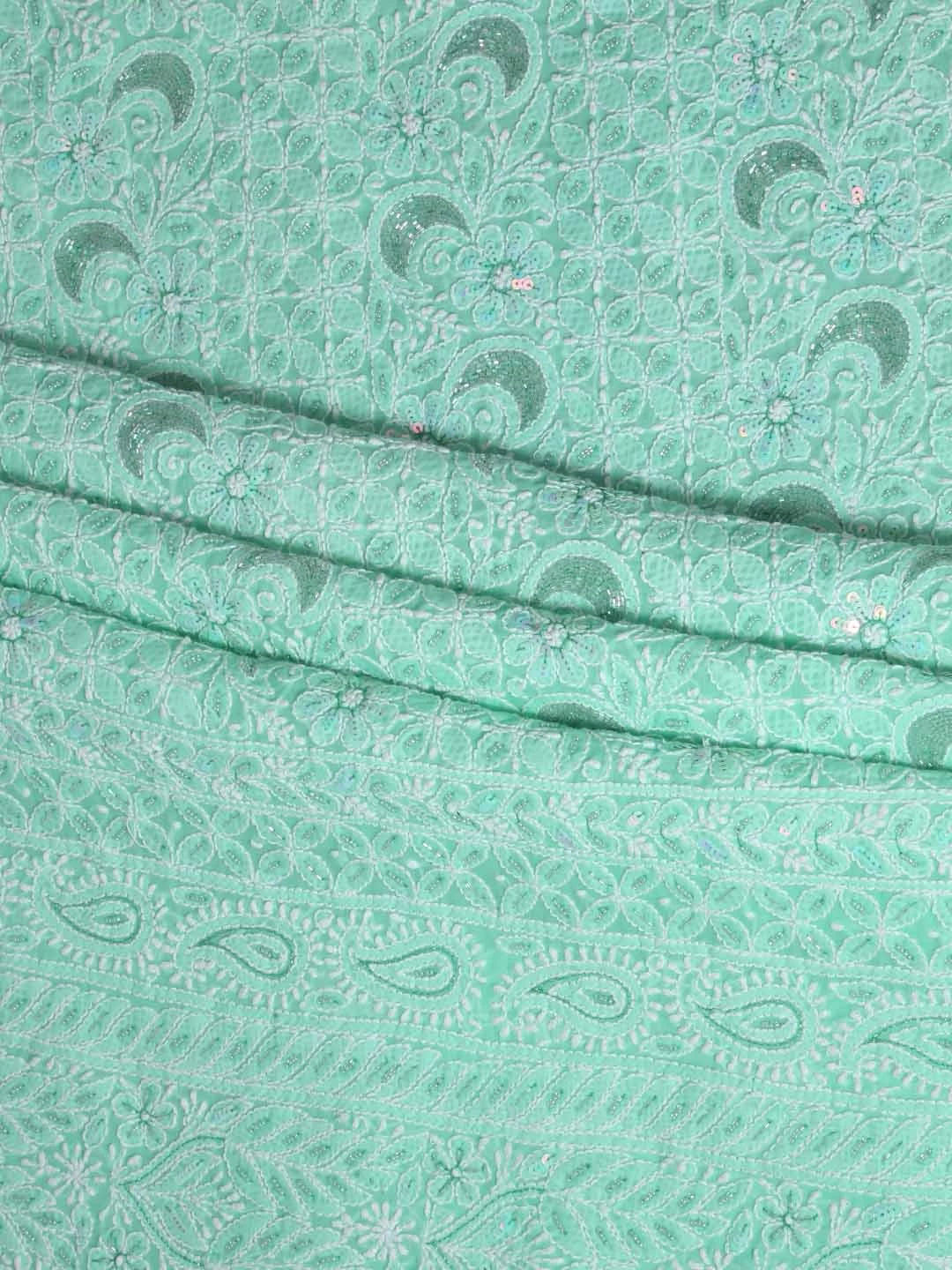 Ada Hand Embroidered Sea Green Cotton Lucknowi Chikankari Unstitched Suit Piece With Cutdana Work 01A388884