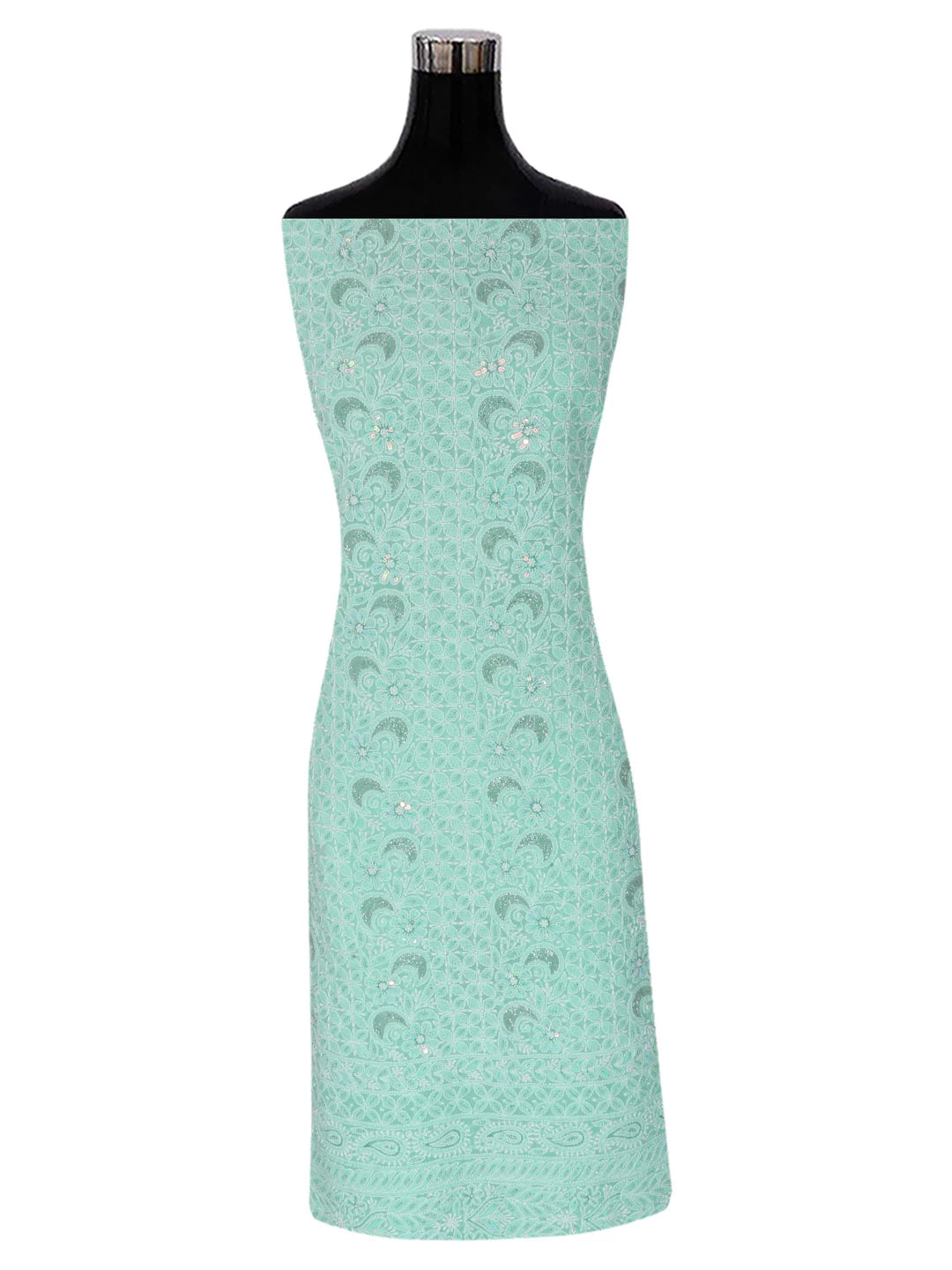 Ada Hand Embroidered Sea Green Cotton Lucknowi Chikankari Unstitched Suit Piece With Cutdana Work 01A388884