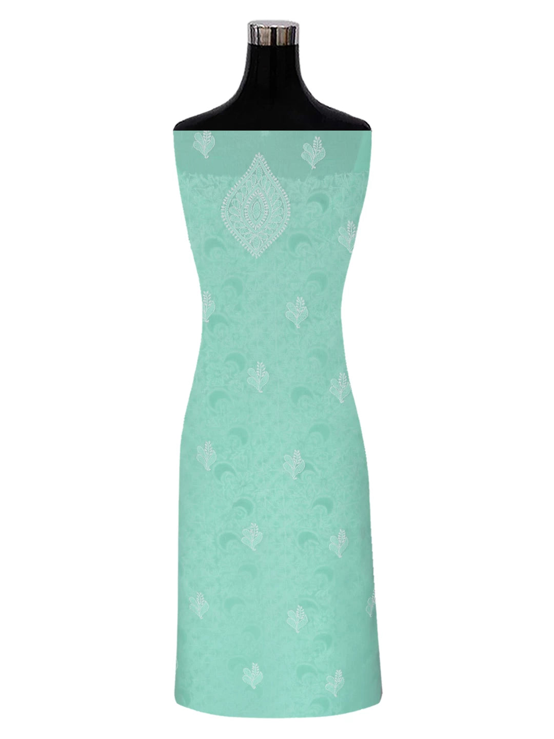Ada Hand Embroidered Sea Green Cotton Lucknowi Chikankari Unstitched Suit Piece With Cutdana Work 01A388884
