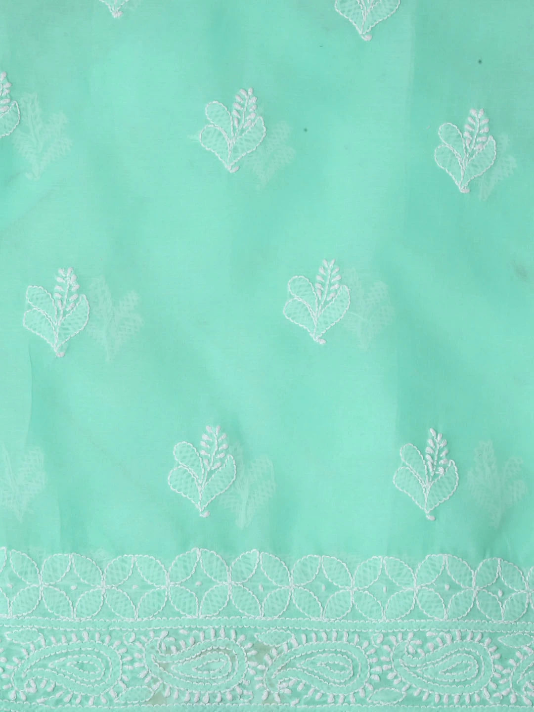 Ada Hand Embroidered Sea Green Cotton Lucknowi Chikankari Unstitched Suit Piece With Cutdana Work 01A388884