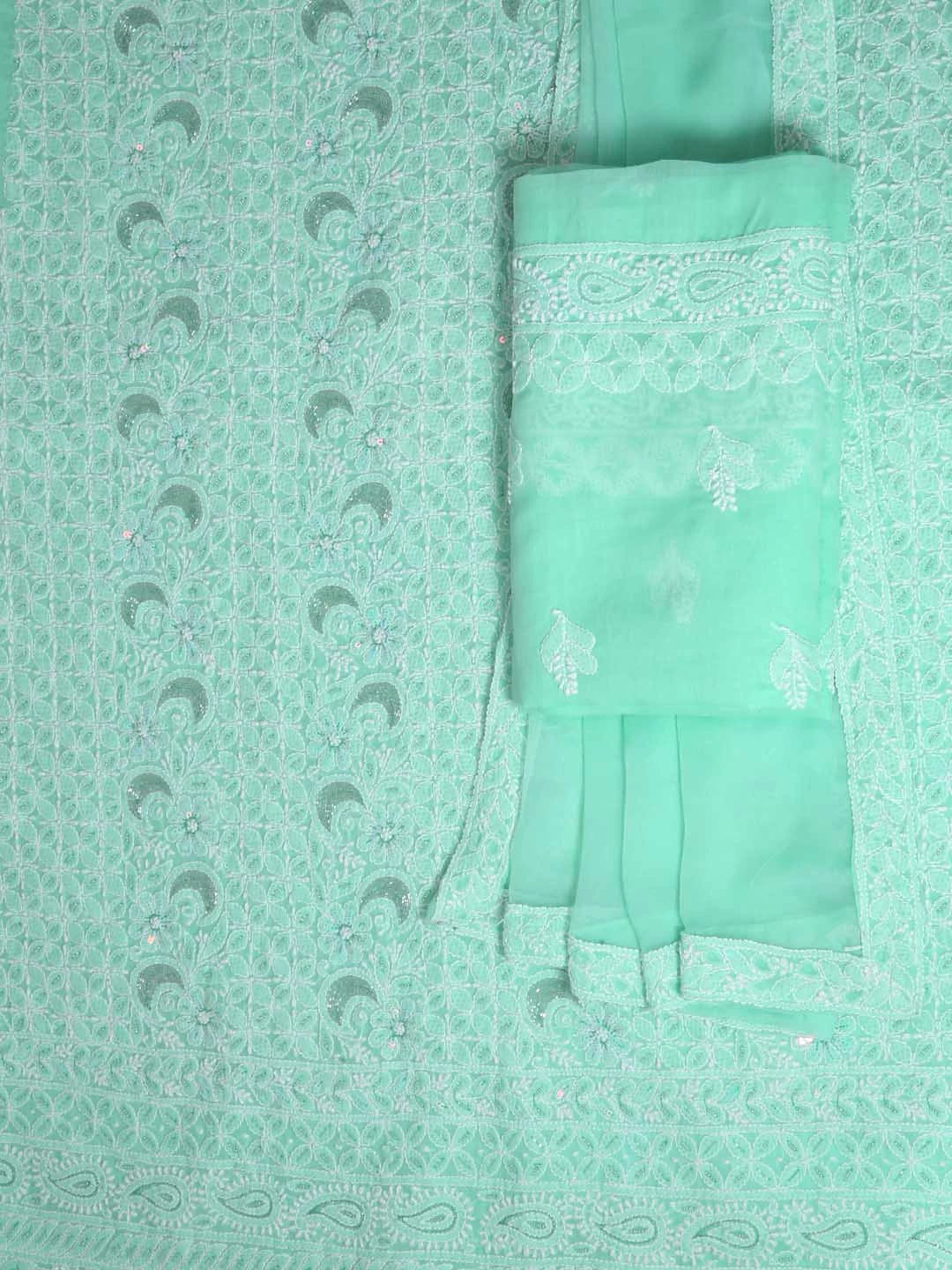 Ada Hand Embroidered Sea Green Cotton Lucknowi Chikankari Unstitched Suit Piece With Cutdana Work 01A388884