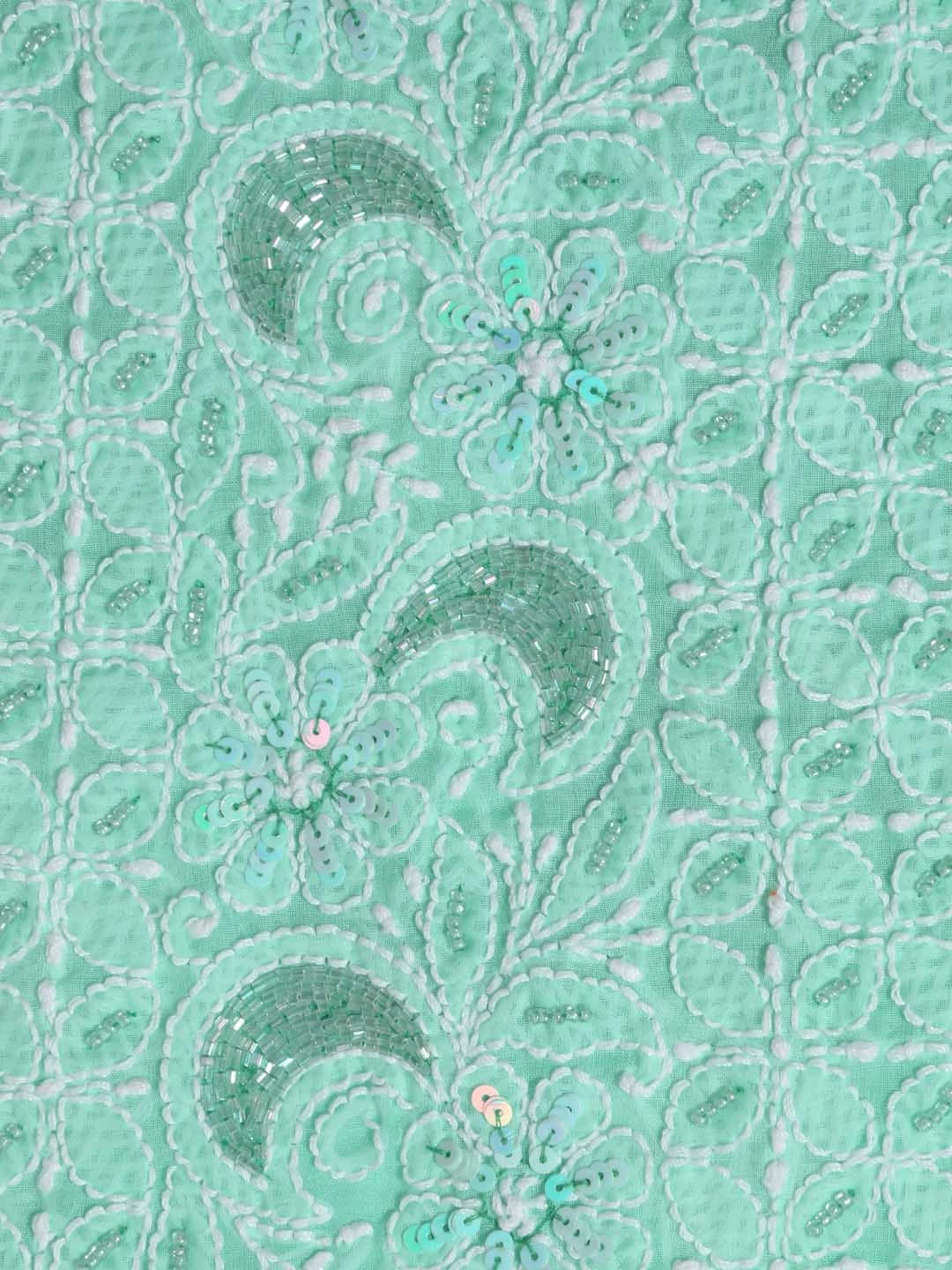 Ada Hand Embroidered Sea Green Cotton Lucknowi Chikankari Unstitched Suit Piece With Cutdana Work 01A388884
