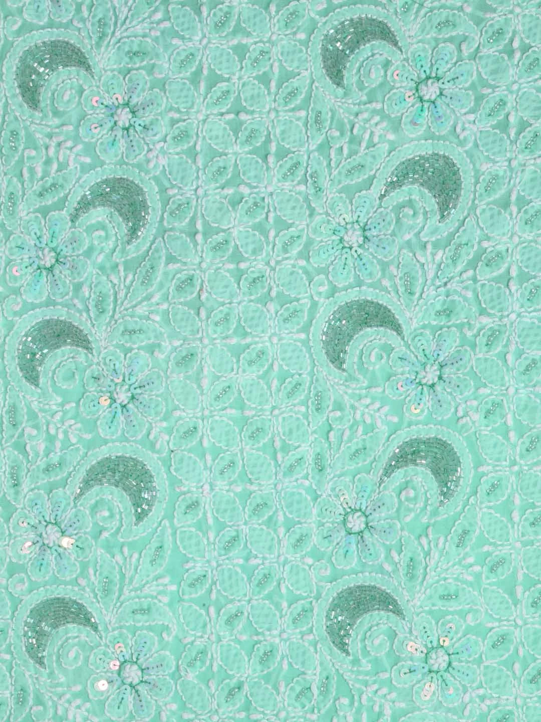Ada Hand Embroidered Sea Green Cotton Lucknowi Chikankari Unstitched Suit Piece With Cutdana Work 01A388884