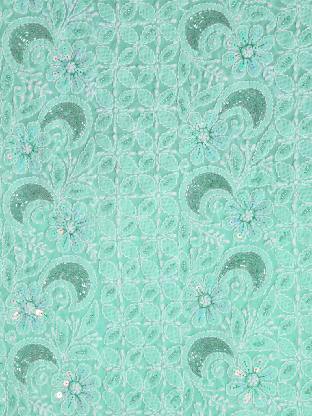Ada Hand Embroidered Sea Green Cotton Lucknowi Chikankari Unstitched Suit Piece With Cutdana Work 01A388884