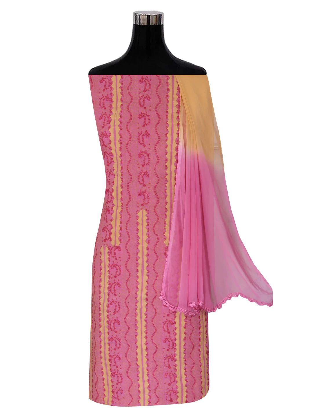 Ada Hand Embroidered Pink Cotton Lucknowi Chikankari Unstitched Suit Piece 01A177301