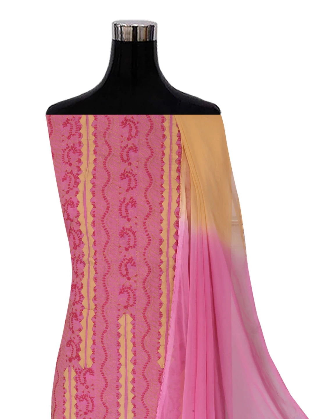 Ada Hand Embroidered Pink Cotton Lucknowi Chikankari Unstitched Suit Piece 01A177301