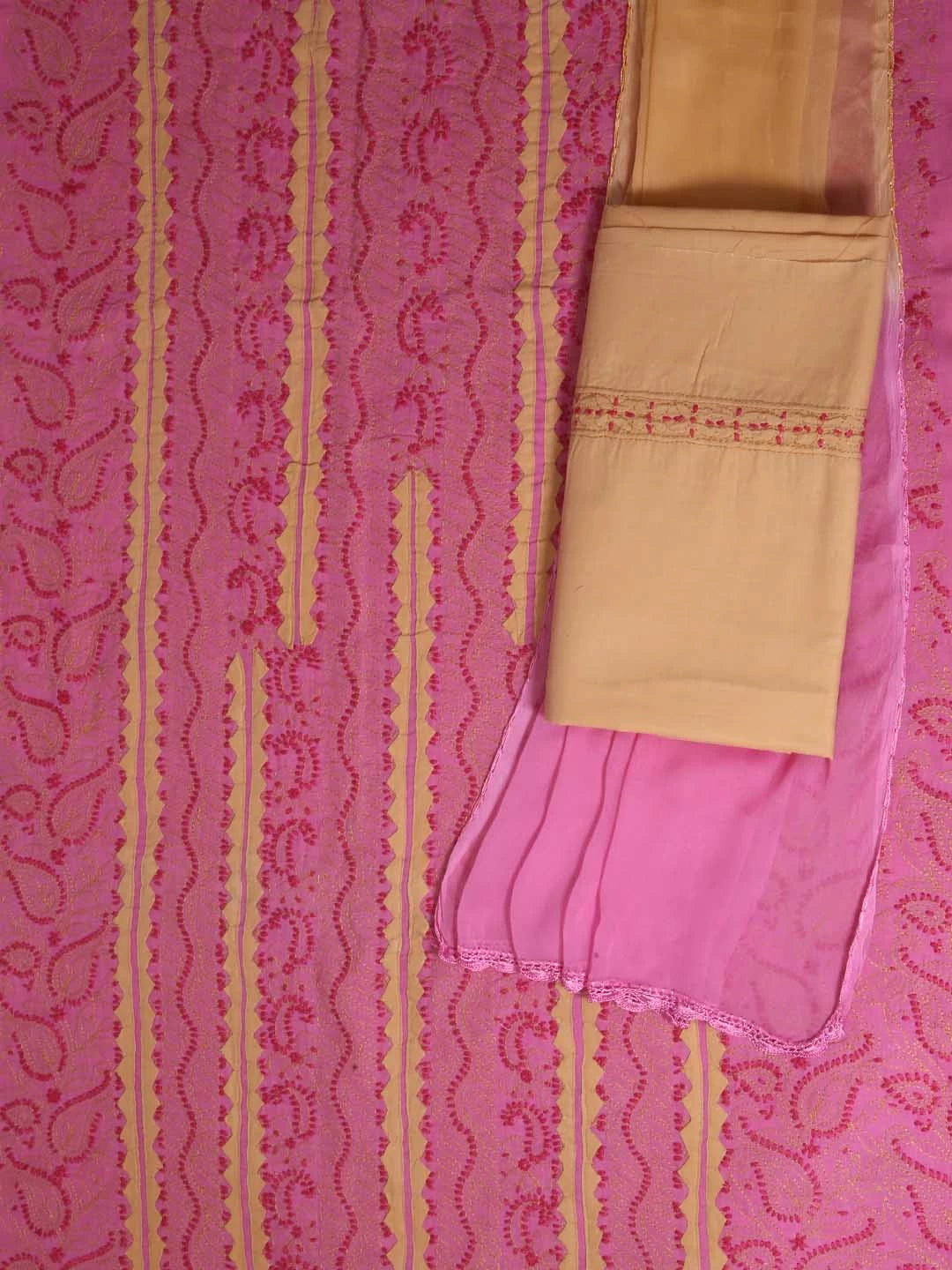Ada Hand Embroidered Pink Cotton Lucknowi Chikankari Unstitched Suit Piece 01A177301