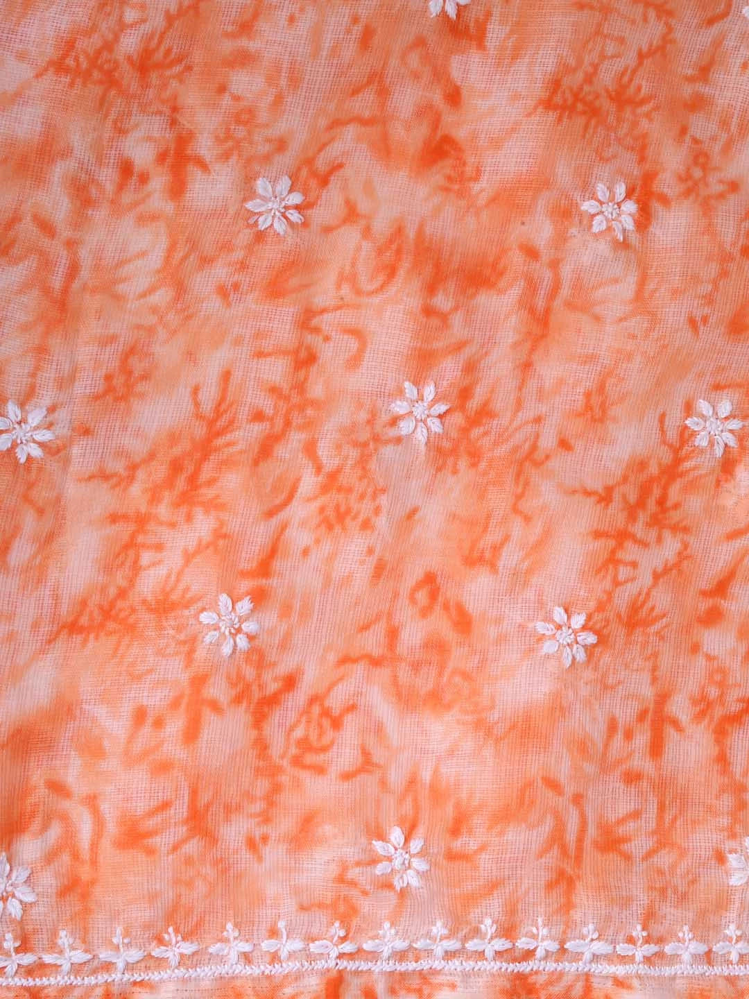 Ada Hand Embroidered Peach Kota Lucknowi Chikankari Unstitched Kurta Dupatta Set 01A389472