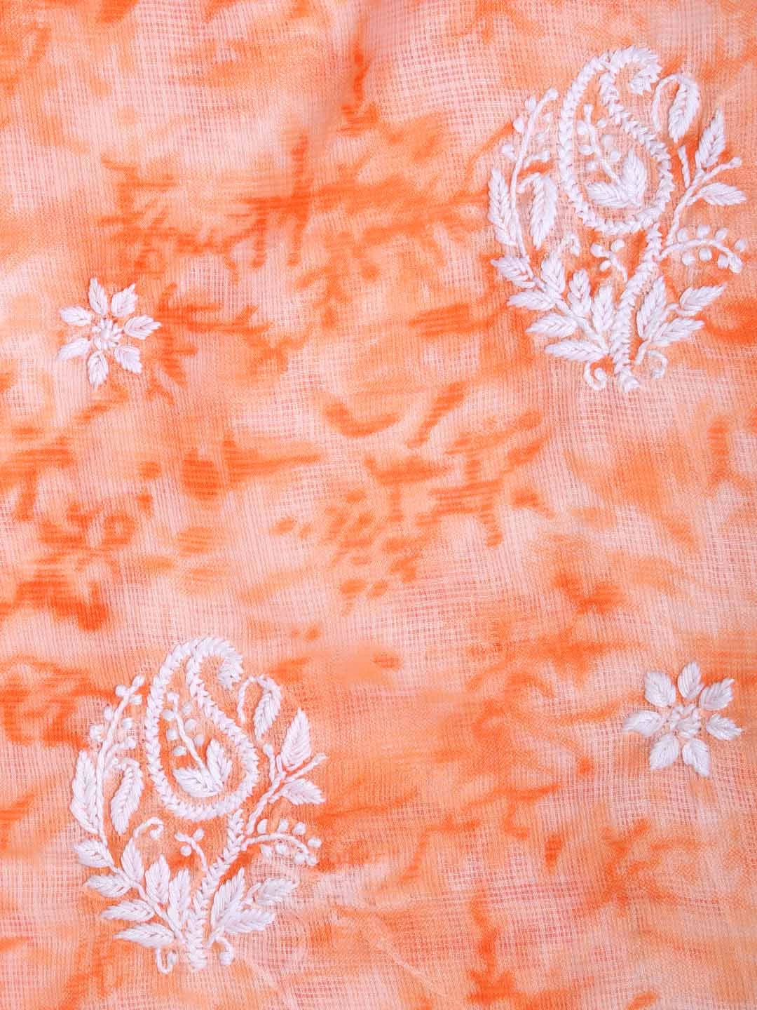 Ada Hand Embroidered Peach Kota Lucknowi Chikankari Unstitched Kurta Dupatta Set 01A389472