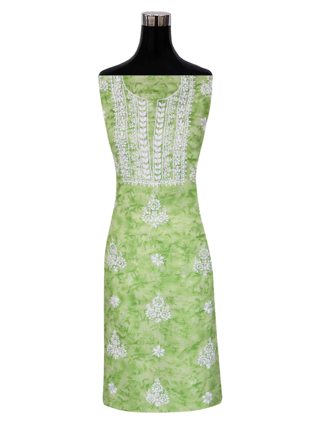 Ada Hand Embroidered Green Kota Lucknowi Chikankari Unstitched Kurta Dupatta Set 01A389454