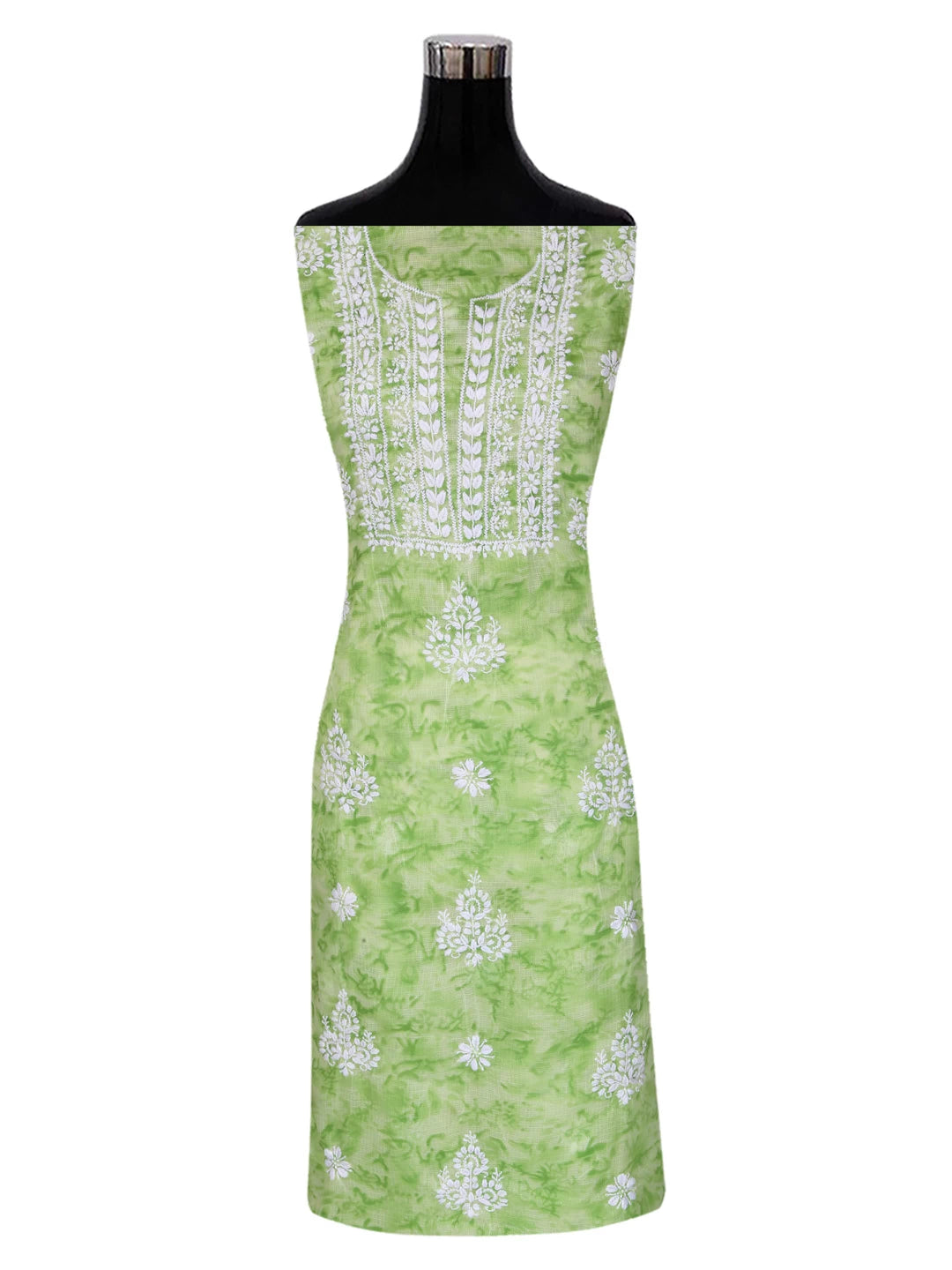Ada Hand Embroidered Green Kota Lucknowi Chikankari Unstitched Kurta Dupatta Set 01A389454