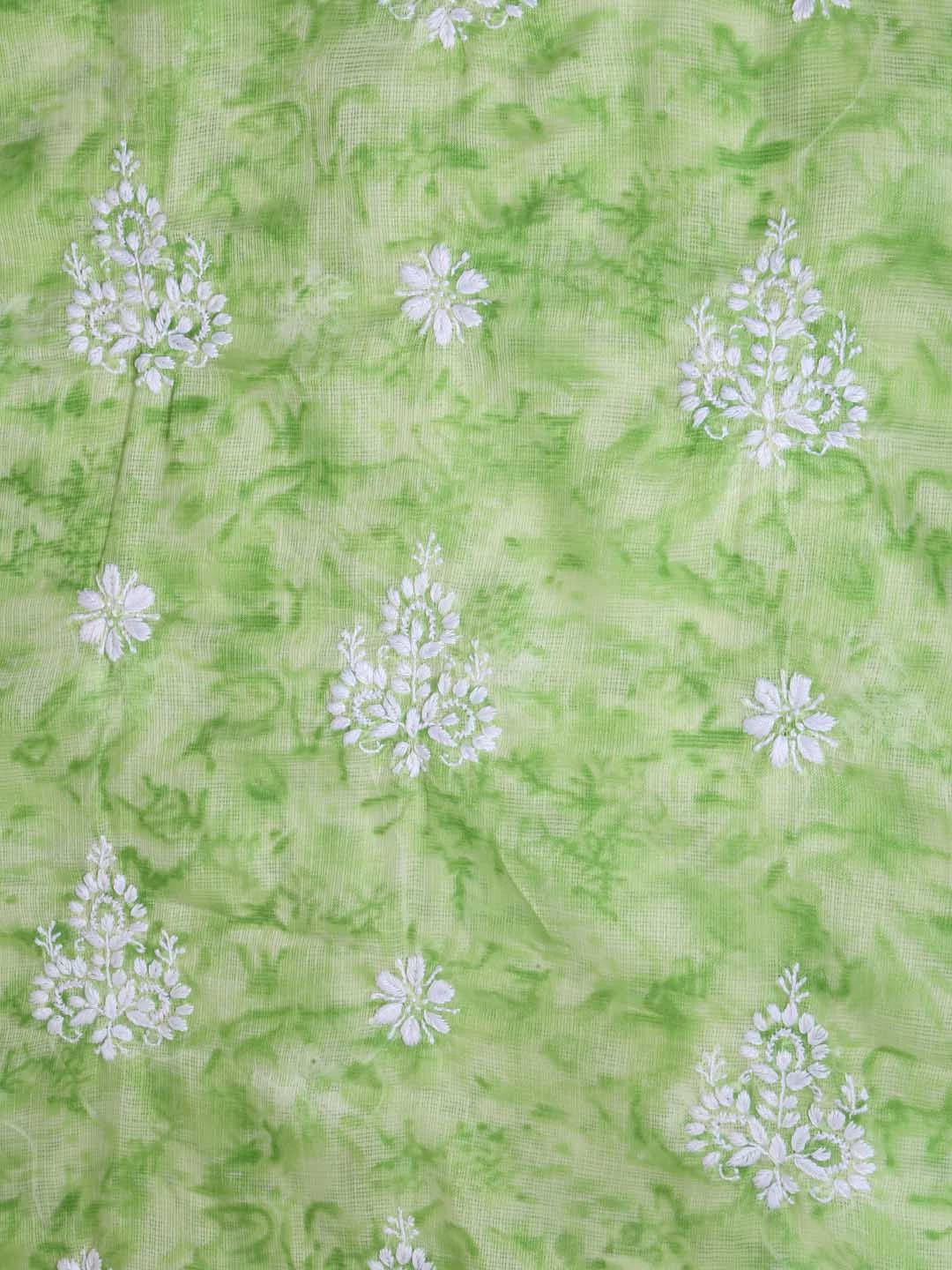 Ada Hand Embroidered Green Kota Lucknowi Chikankari Unstitched Kurta Dupatta Set 01A389454