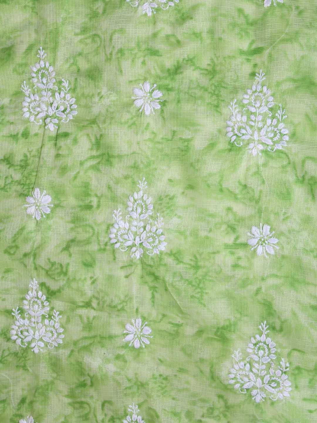 Ada Hand Embroidered Green Kota Lucknowi Chikankari Unstitched Kurta Dupatta Set 01A389454
