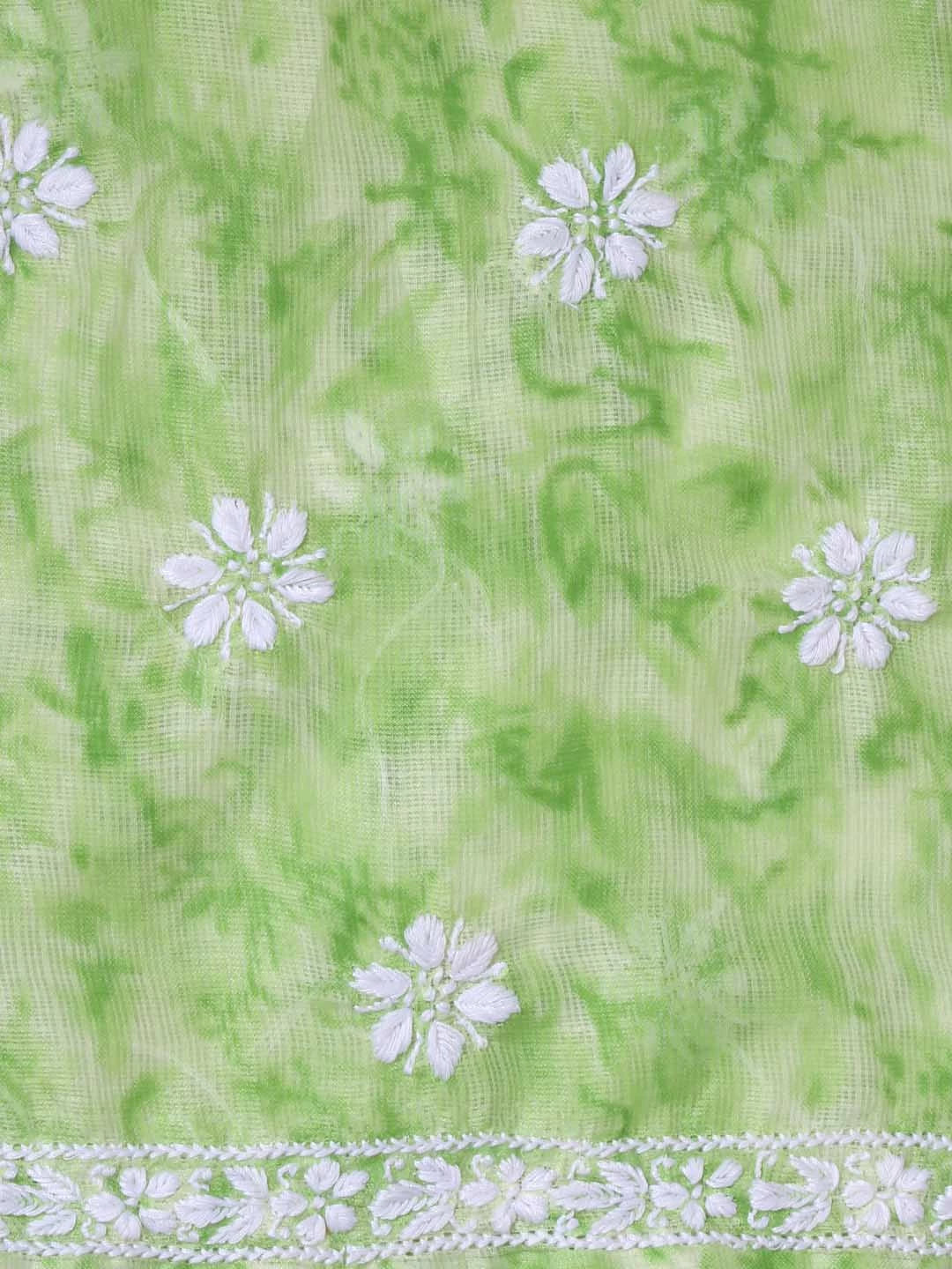 Ada Hand Embroidered Green Kota Lucknowi Chikankari Unstitched Kurta Dupatta Set 01A389454