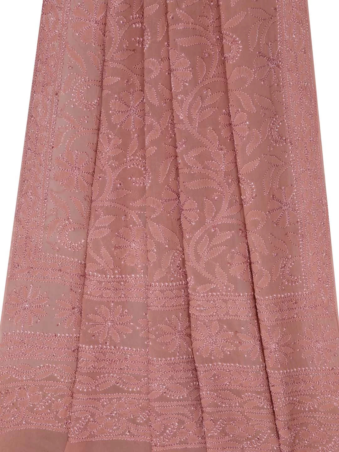 Ada Hand Embroidered Dusty Peach Georgette Lucknowi Chikankari Dupatta 01A219442