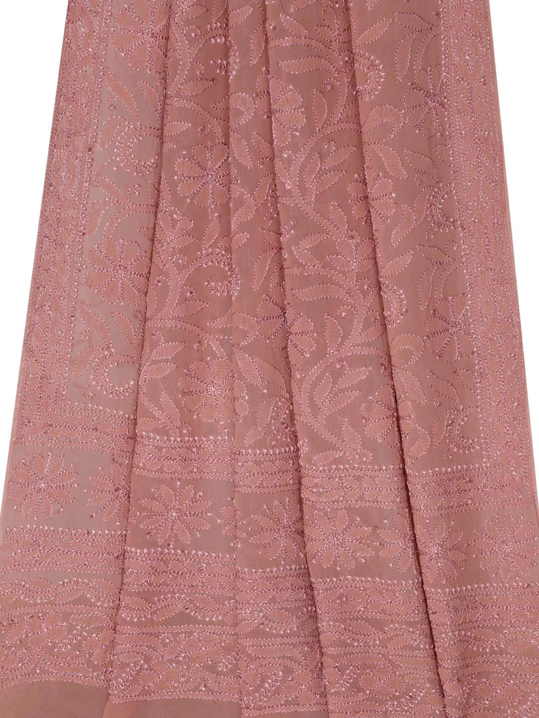 Ada Hand Embroidered Dusty Peach Georgette Lucknowi Chikankari Dupatta 01A219442