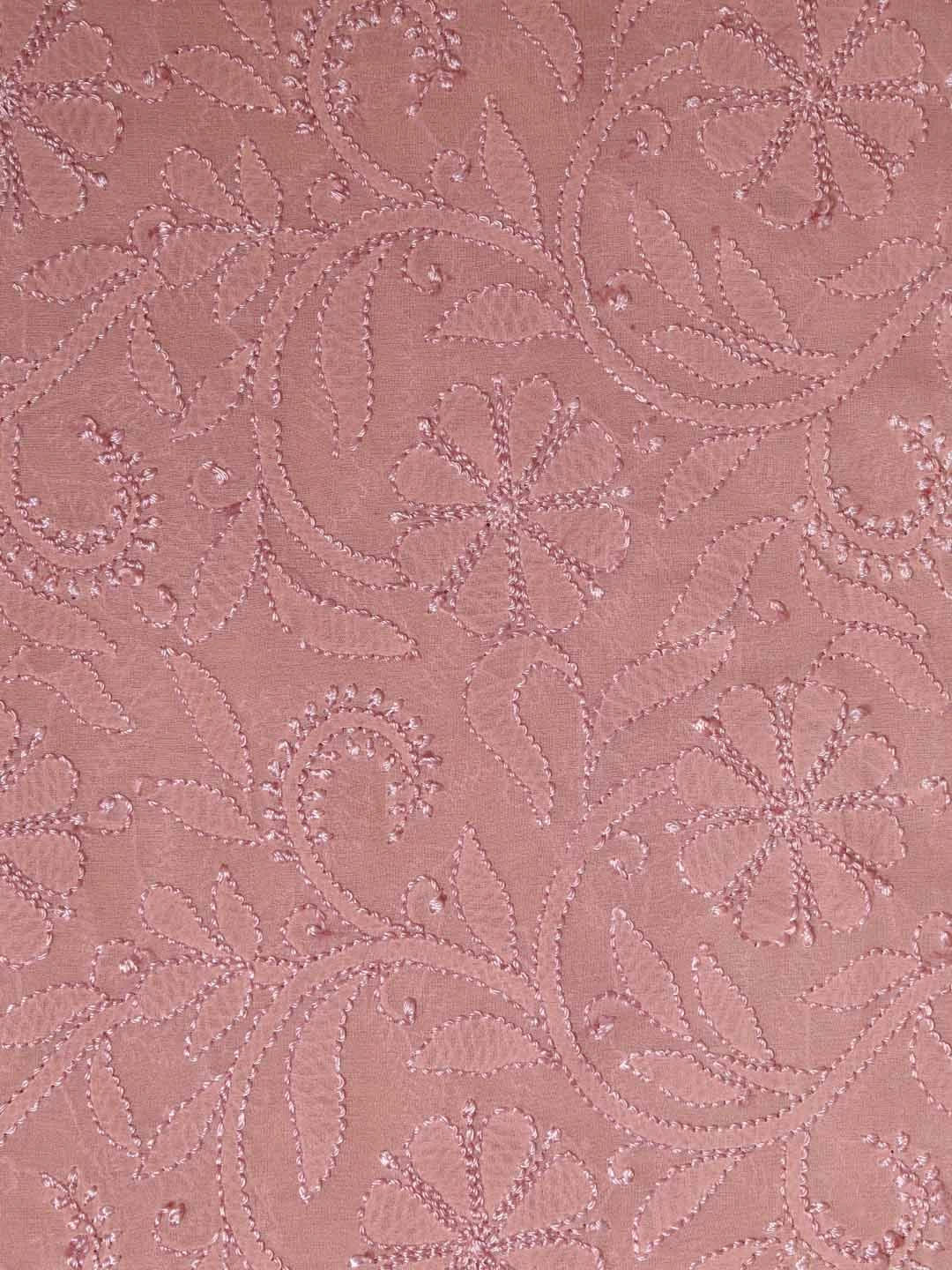 Ada Hand Embroidered Dusty Peach Georgette Lucknowi Chikankari Dupatta 01A219442