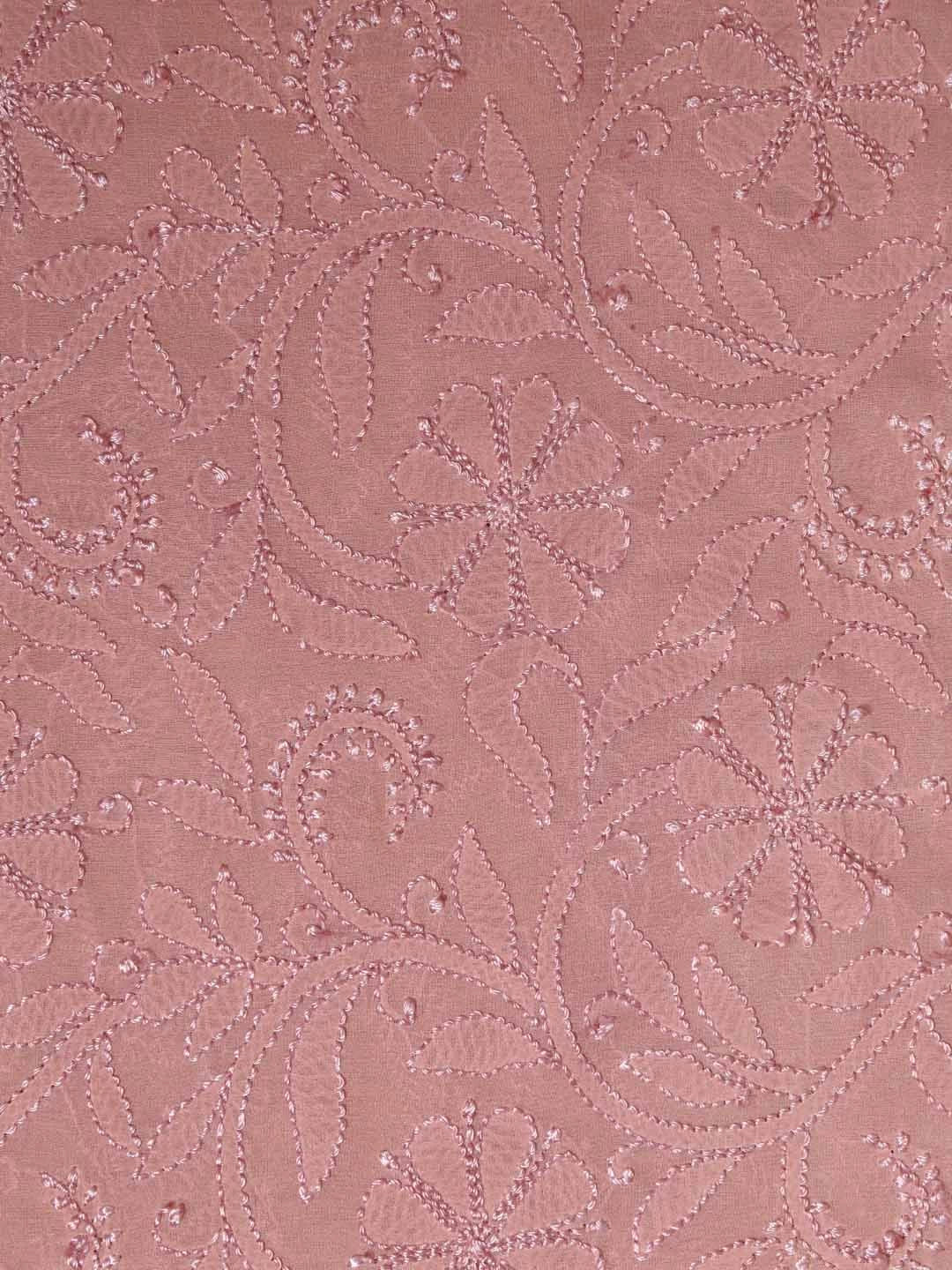 Ada Hand Embroidered Dusty Peach Georgette Lucknowi Chikankari Dupatta 01A219442