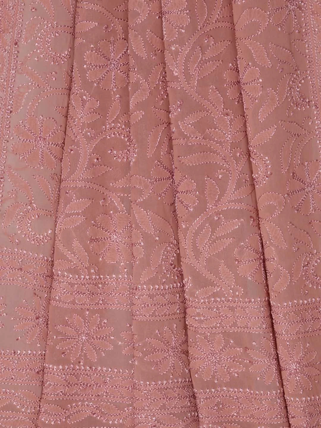 Ada Hand Embroidered Dusty Peach Georgette Lucknowi Chikankari Dupatta 01A219442