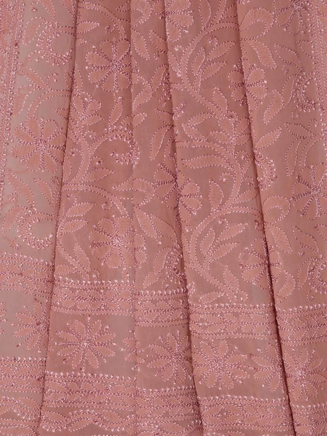 Ada Hand Embroidered Dusty Peach Georgette Lucknowi Chikankari Dupatta 01A219442