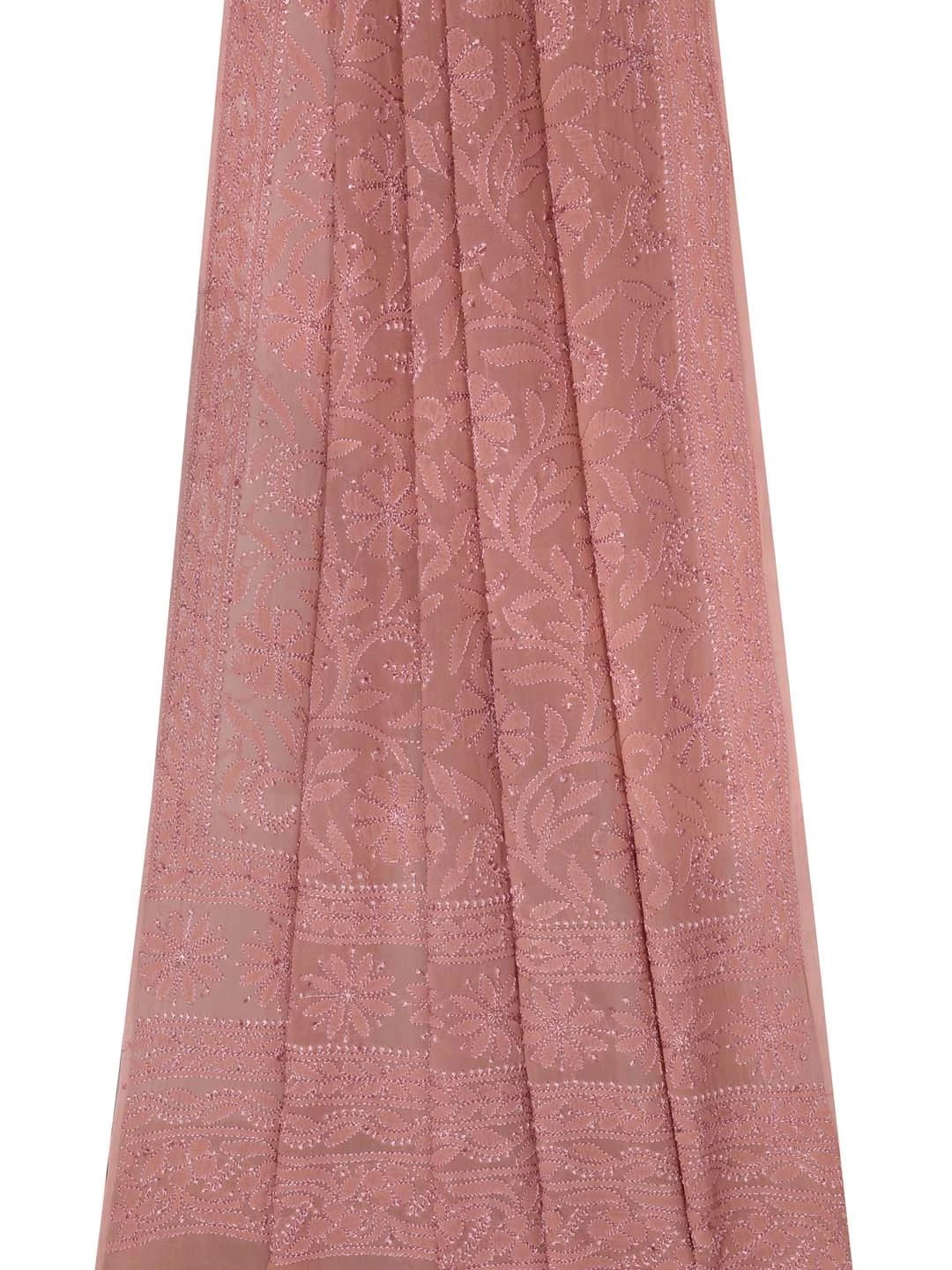 Ada Hand Embroidered Dusty Peach Georgette Lucknowi Chikankari Dupatta 01A219442