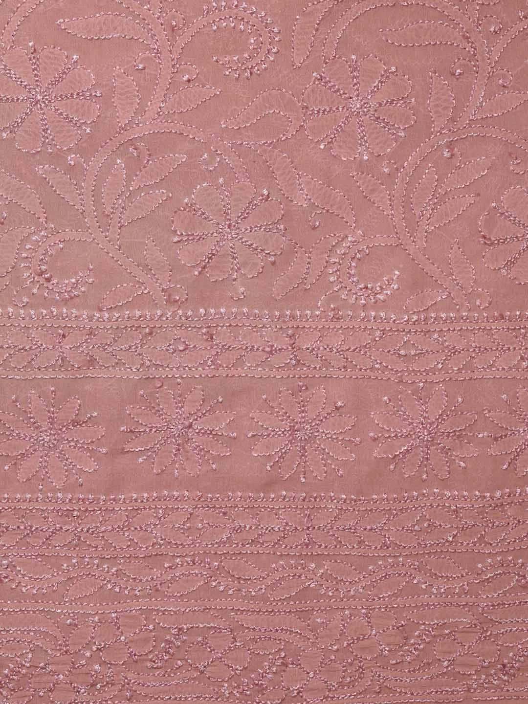 Ada Hand Embroidered Dusty Peach Georgette Lucknowi Chikankari Dupatta 01A219442