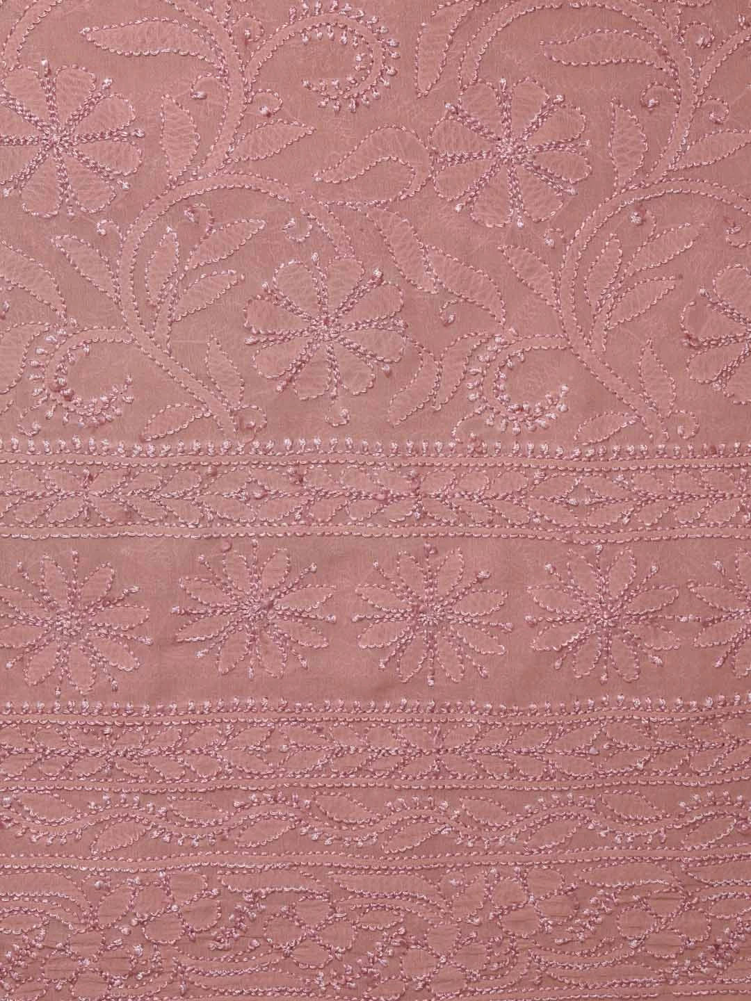 Ada Hand Embroidered Dusty Peach Georgette Lucknowi Chikankari Dupatta 01A219442