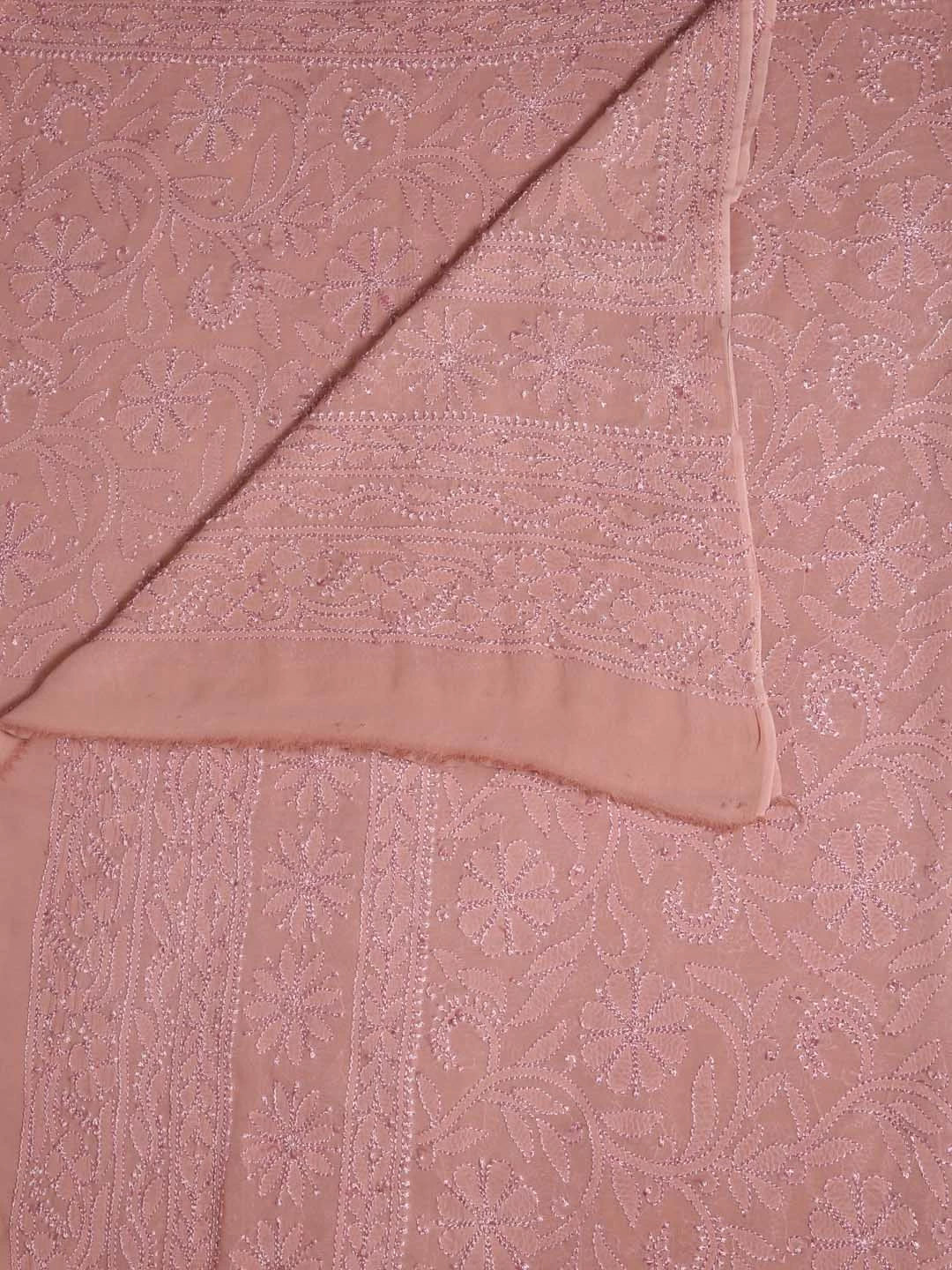 Ada Hand Embroidered Dusty Peach Georgette Lucknowi Chikankari Dupatta 01A219442
