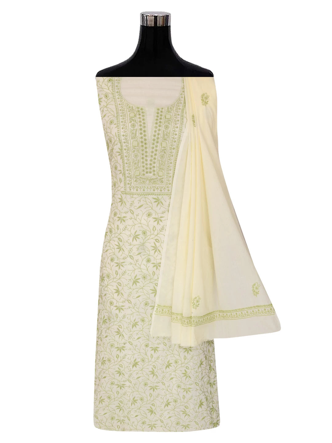 Ada Hand Embroidered Lemon Mulmul Lucknowi Chikankari Unstitched Suit Piece 01A369739