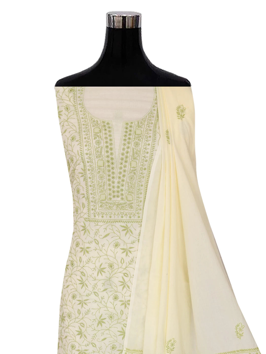 Ada Hand Embroidered Lemon Mulmul Lucknowi Chikankari Unstitched Suit Piece 01A369739
