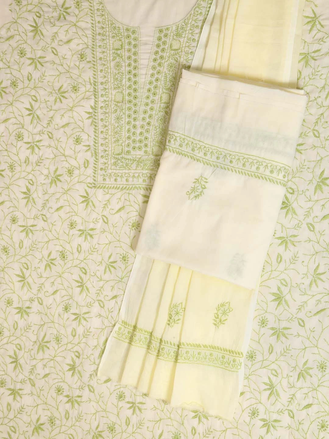 Ada Hand Embroidered Lemon Mulmul Lucknowi Chikankari Unstitched Suit Piece 01A369739