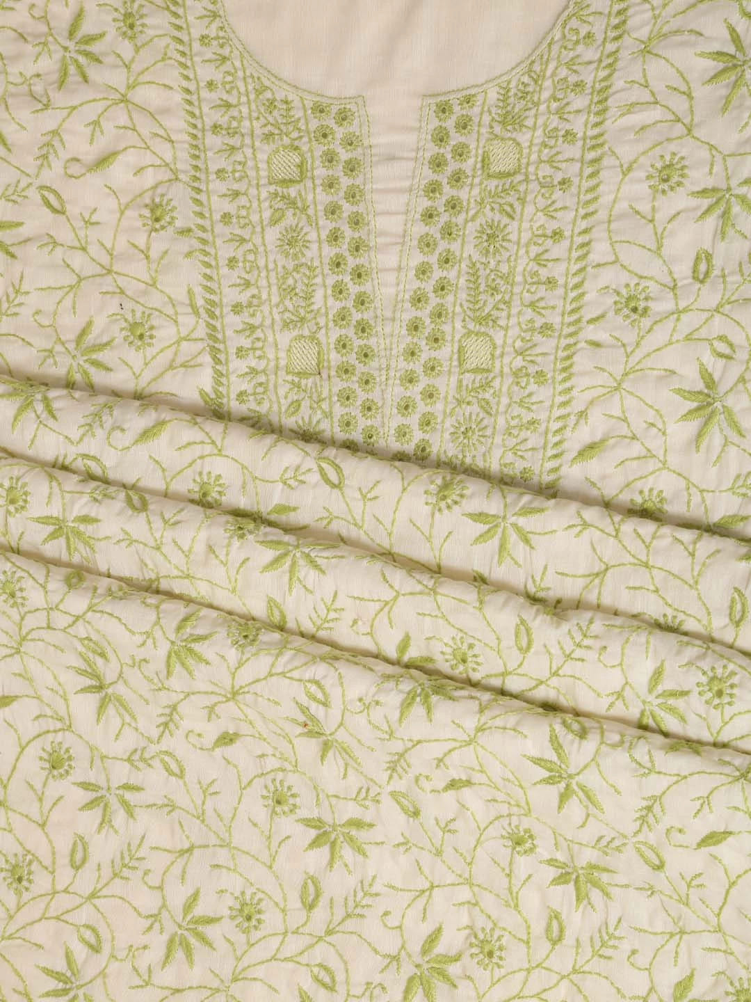 Ada Hand Embroidered Lemon Mulmul Lucknowi Chikankari Unstitched Suit Piece 01A369739