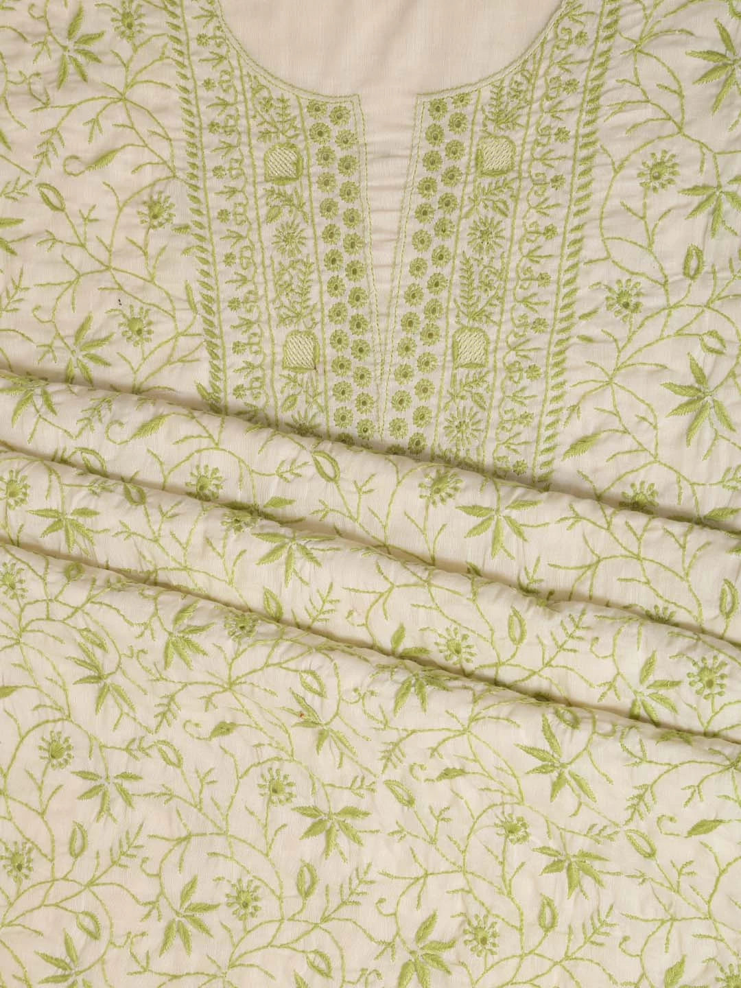 Ada Hand Embroidered Lemon Mulmul Lucknowi Chikankari Unstitched Suit Piece 01A369739