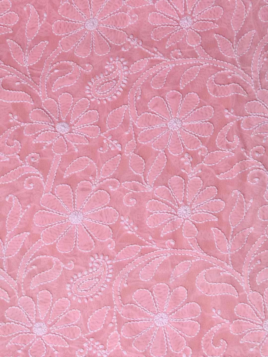 Ada Hand Embroidered Pink Pure Georgette Lucknowi Chikankari Dupatta 01A102410